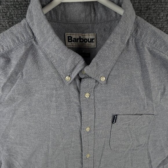 Barbour Tailored Fit Us Size Medium Blue Long Sleeve Button Up Shirt Pocket Logo - Picture 1 of 13